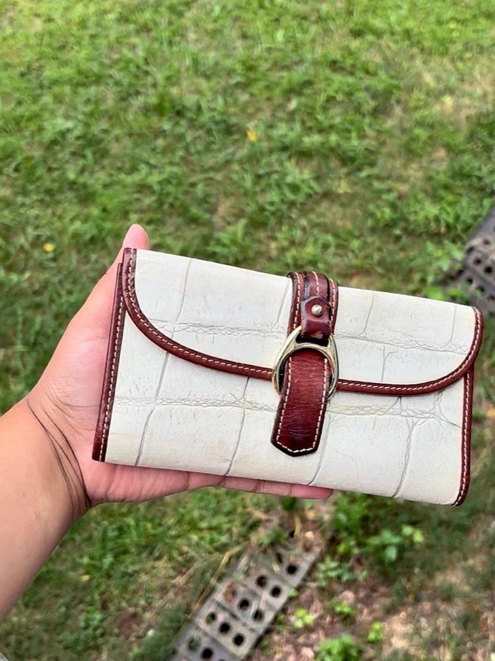Dooney & Bourke Croc-Embossed Leather Trifold Wallet White & Brown